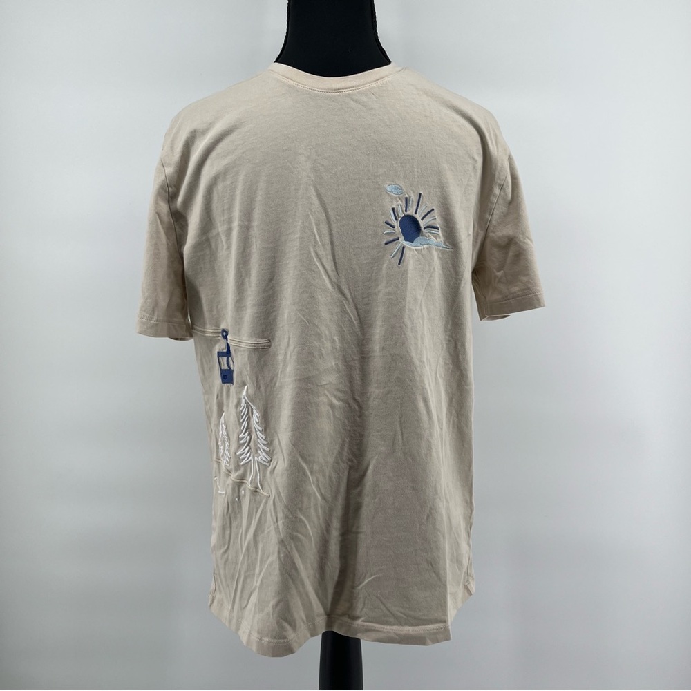 Express Men’s Tan Mountain Embroidered Graphic Cotton‎ Tee Size Small